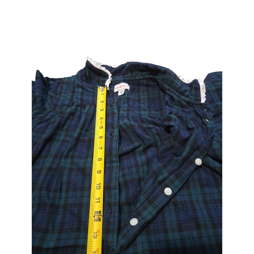 Lanz of Salzburg Green Blue Plaid Flannel Nightgown Maxi Lace Trim PM - Picture 9 of 13